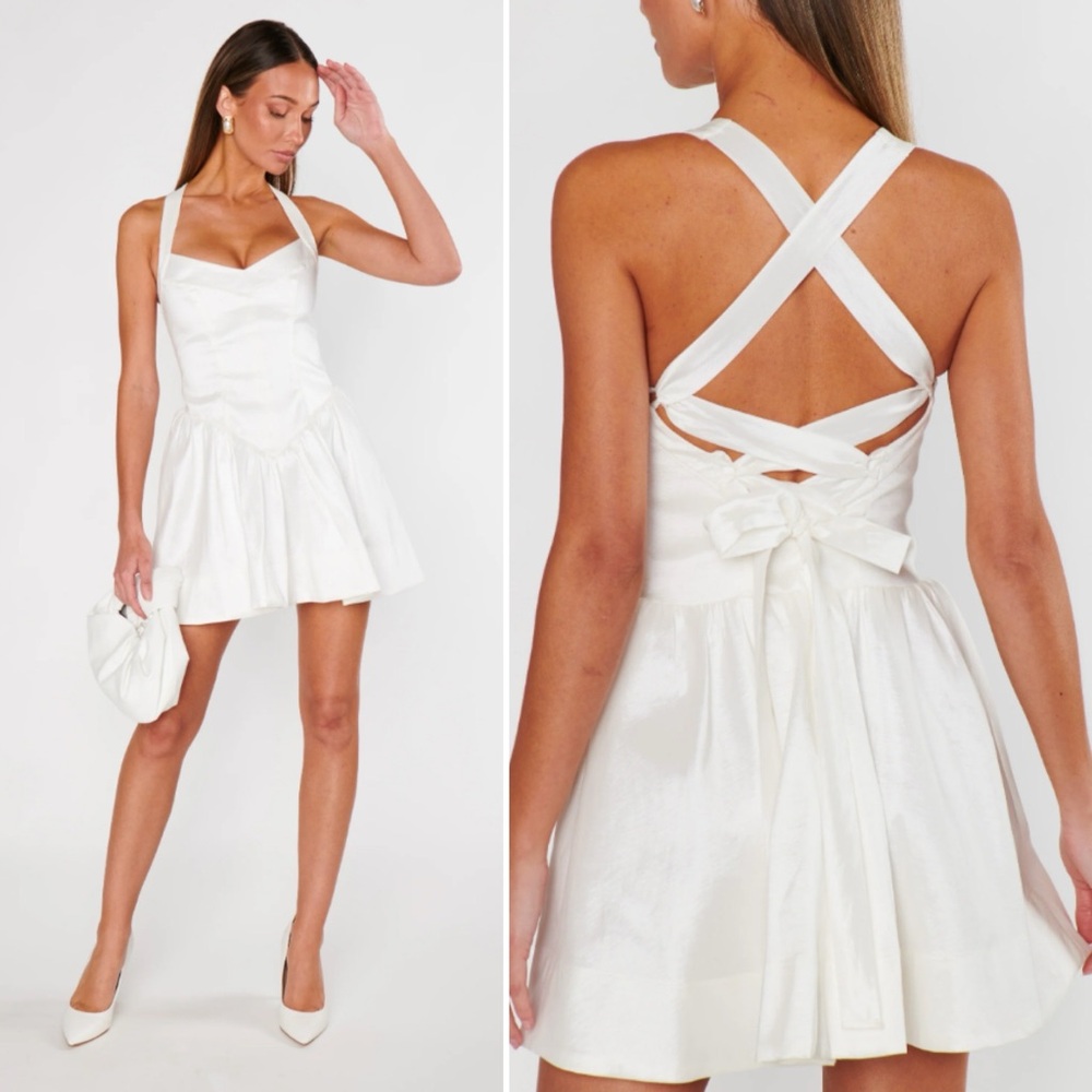 NEW Show Me Your Mumu Abigail Mini Dress in White Taffeta Drop Waist size XS